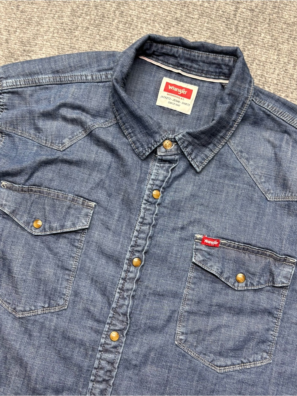 Wrangler Western Shirt Mens 2XL Blue Pearl Snap Selvedge Denim Button Up Cowboy